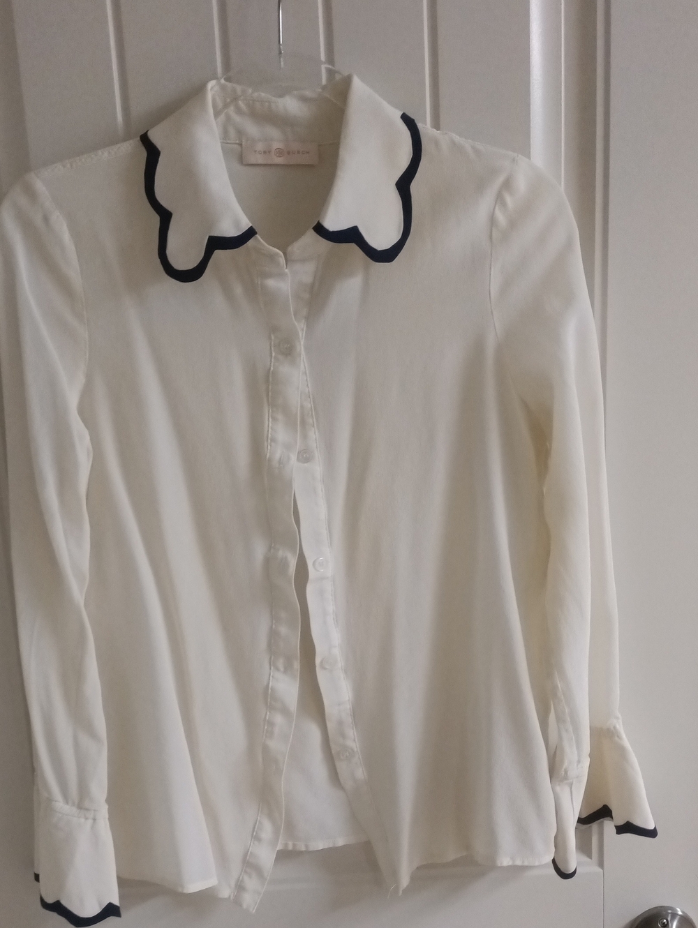 Tory Burch Cream Top with Gold Logo Label